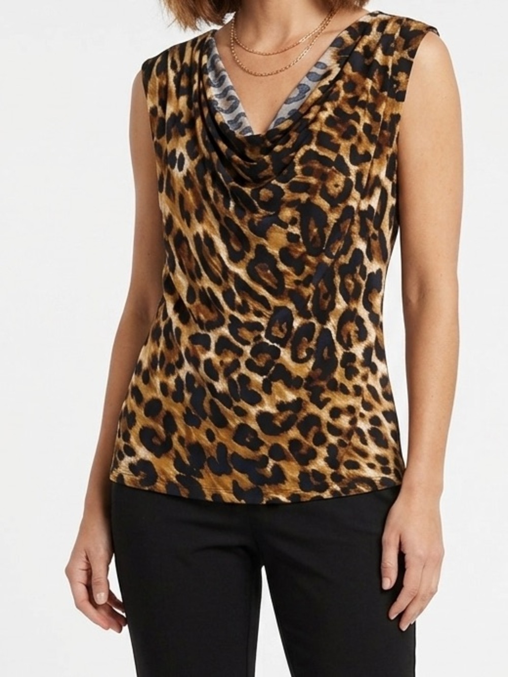 Jennie & Marlis Leopard Print Cowl Neck Top Sleeveless Animal Print Small
